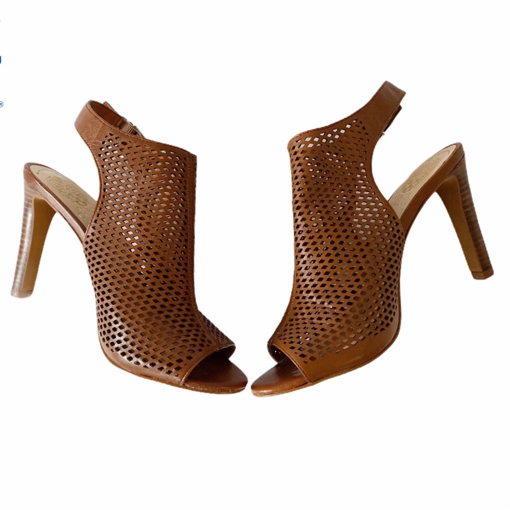 Vince Camuto Perforated Peep-Toe Slingback Heels in Brown